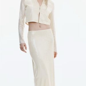 H&M Cream Sequin Maxi Skirt